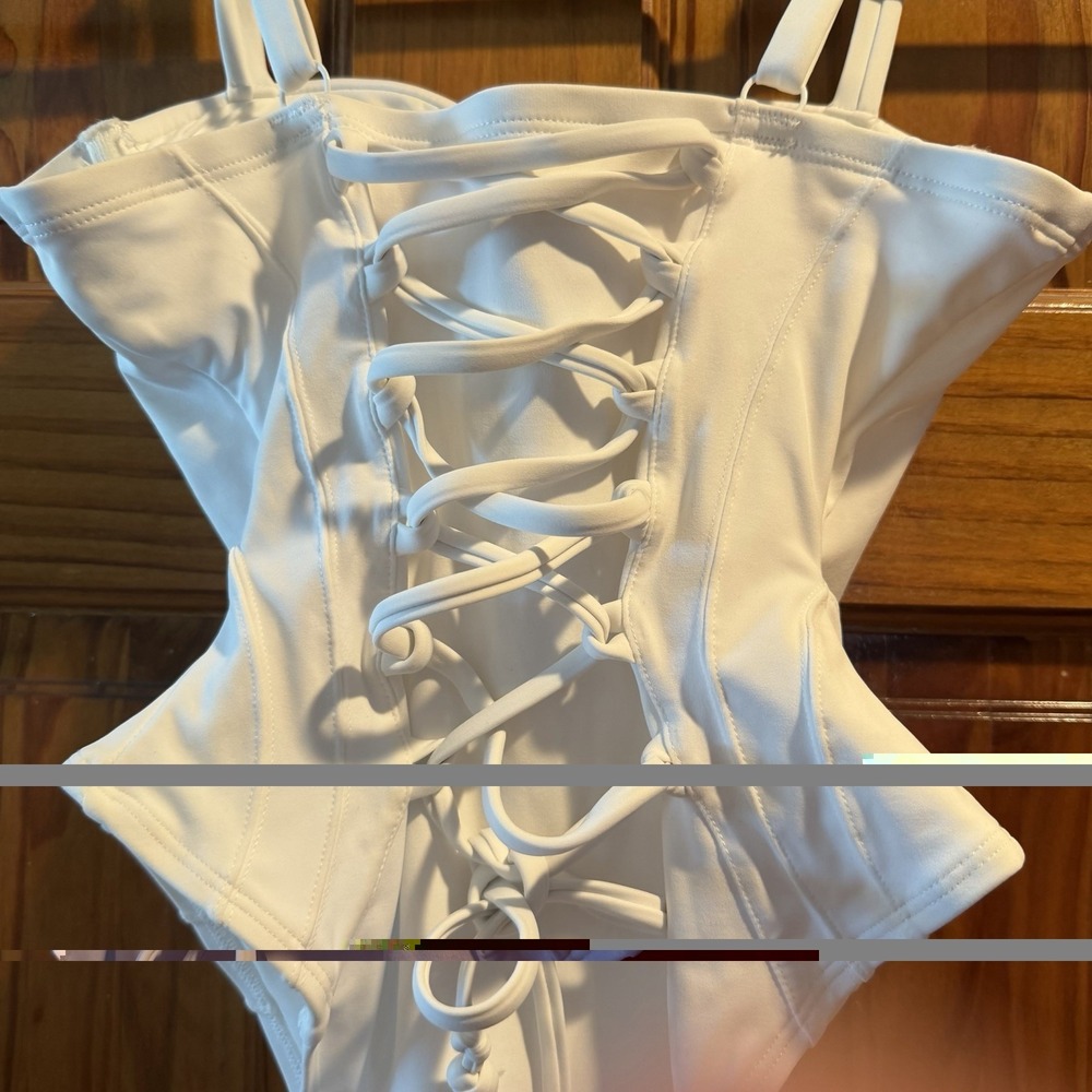 NWT TA3 Hi Cut Lushy White Lace Up Corset One Piece Swimsuit XS Short B Cup - Picture 5 of 9